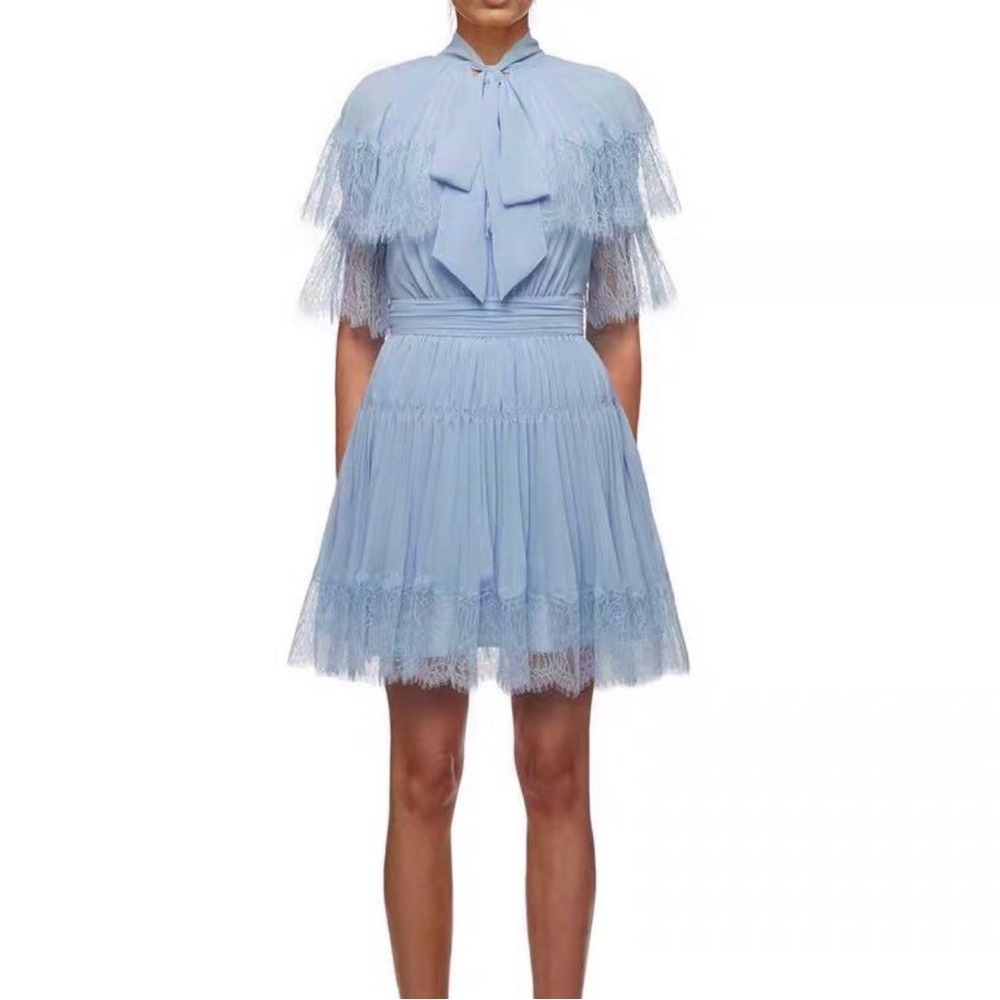Self Portrait Blue chiffon Tiered mini dress New size 8